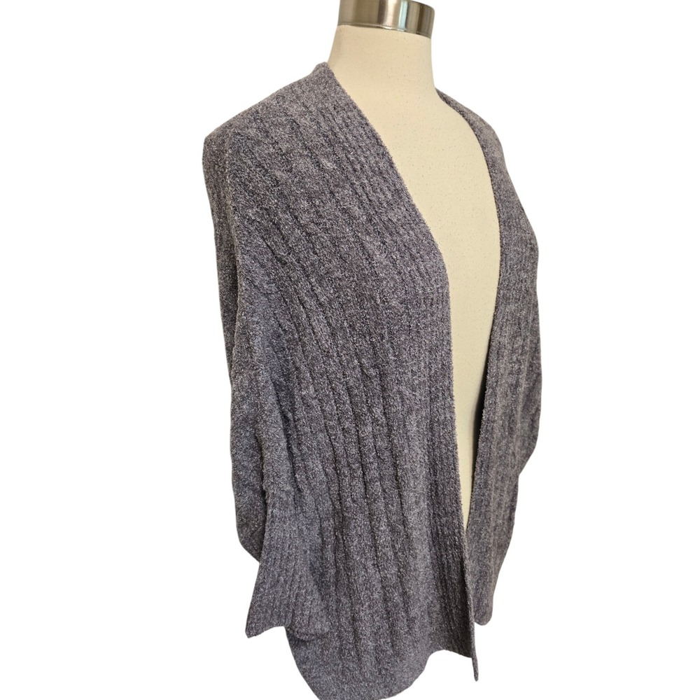 Barefoot Dreams CozyChic Lite Ribbed Open Front Cardigan Gray Violet L/XL